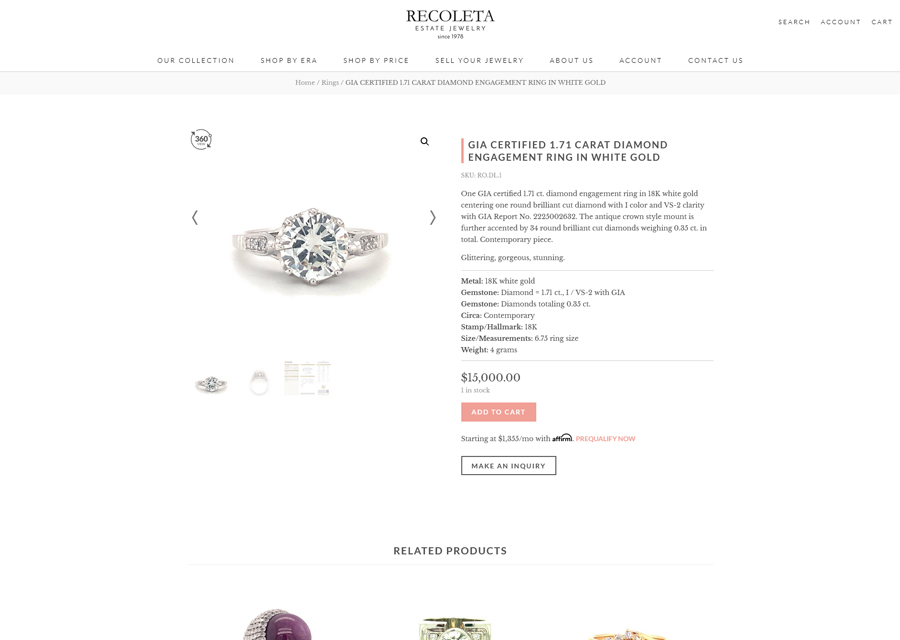 Recoleta Estate Jewelry Website Design by Guido Media